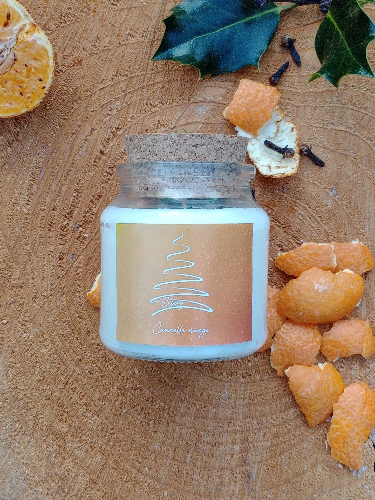 Bougie de Noël en pot de 130 grs " Cannelle orange "