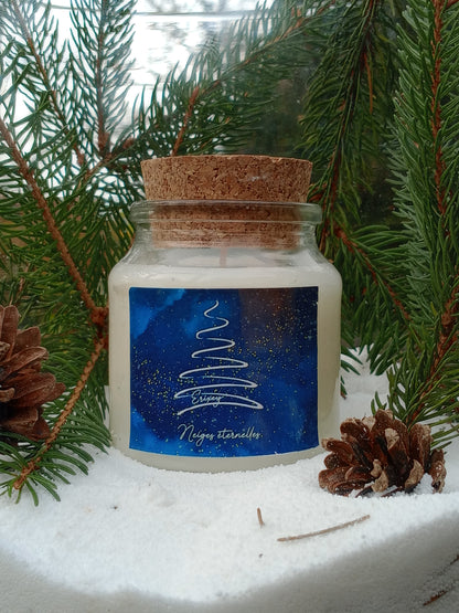 Bougie de Noël en pot de 130 grs  " Neiges éternelles "