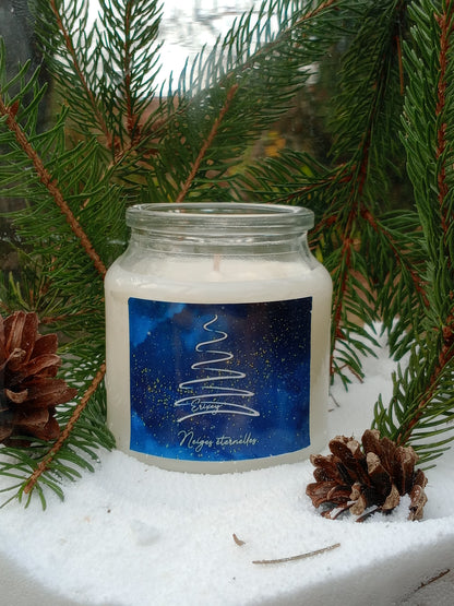 Bougie de Noël en pot de 130 grs  " Neiges éternelles "