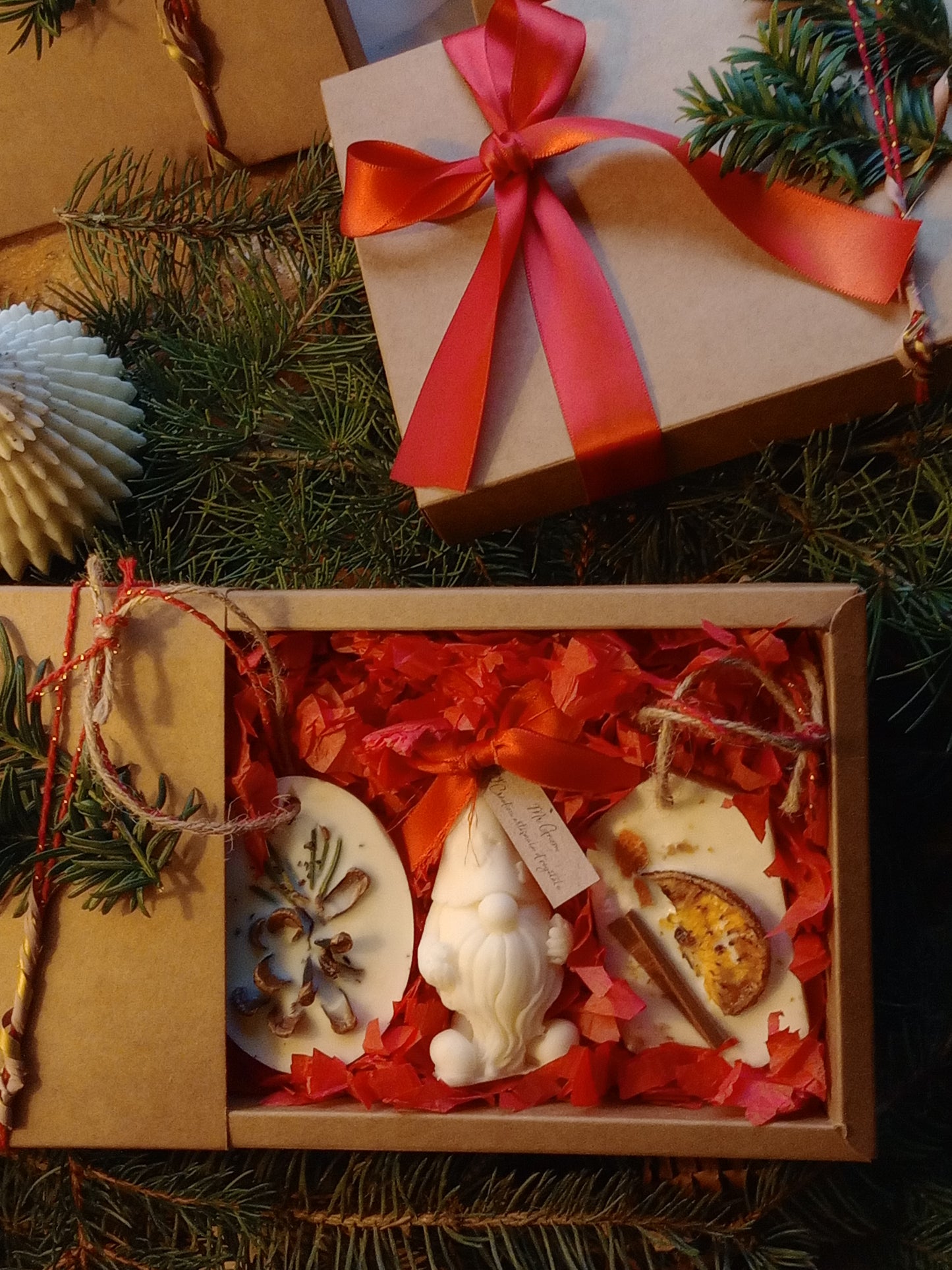 Caja de 2 suspensiones perfumadas + 1 vela decorativa Gnom